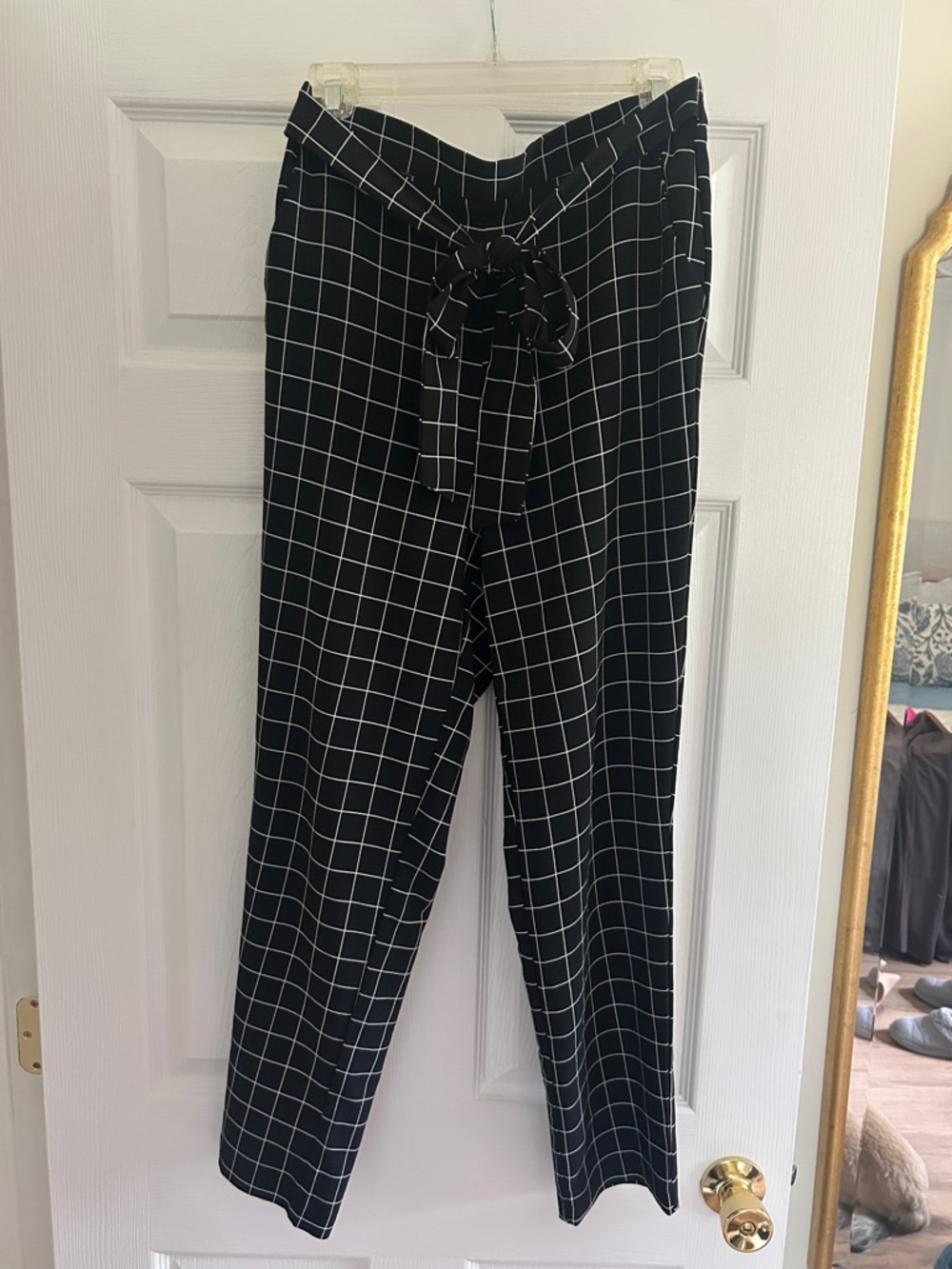 Black Windowpane Tie-Waist Trousers